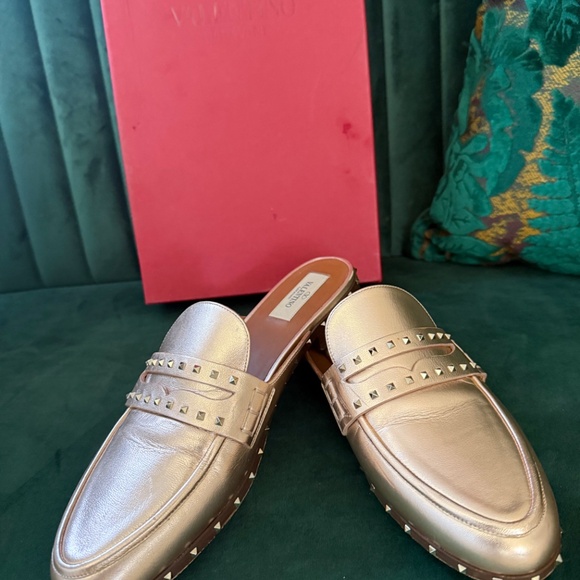 Stunning Valentino Garvani Rose Gold Champagne Studded Rocketed Mules Size 40 - Picture 5 of 8